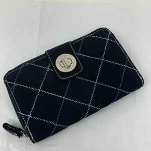 Vera Bradley Black Quilted Fabric Turn Lock Zippered Wallet Clutch
